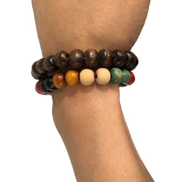 2 PCS Stackable Wood Bead Bracelets for Men & Women | Stretchable & Vers… - Picture 2 of 4